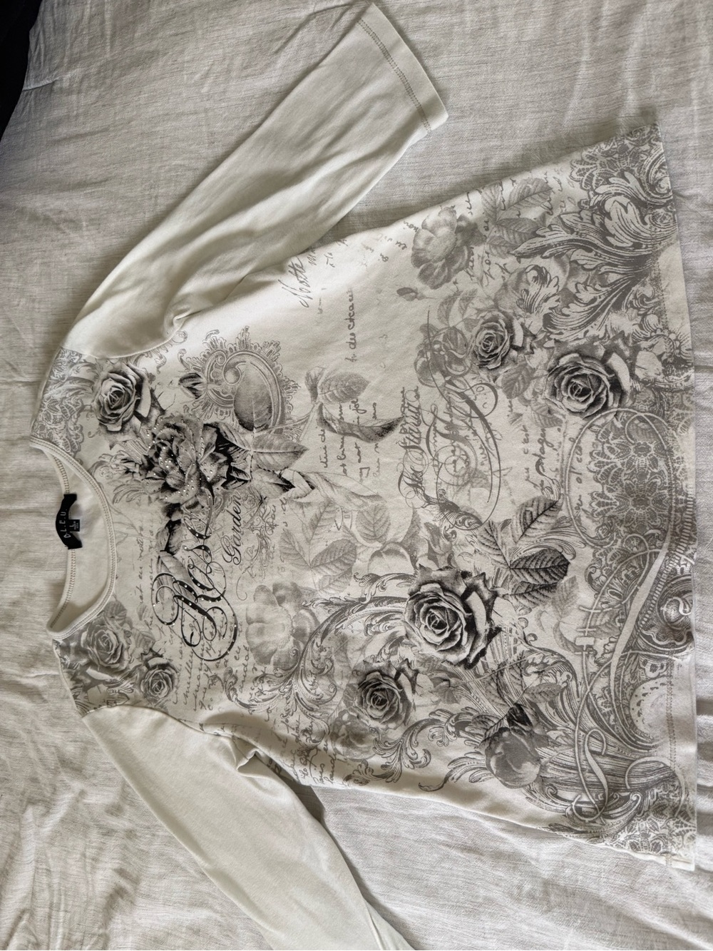 B.L.E.U. Cream Top with Gray Floral Script Print - Picture 2 of 5